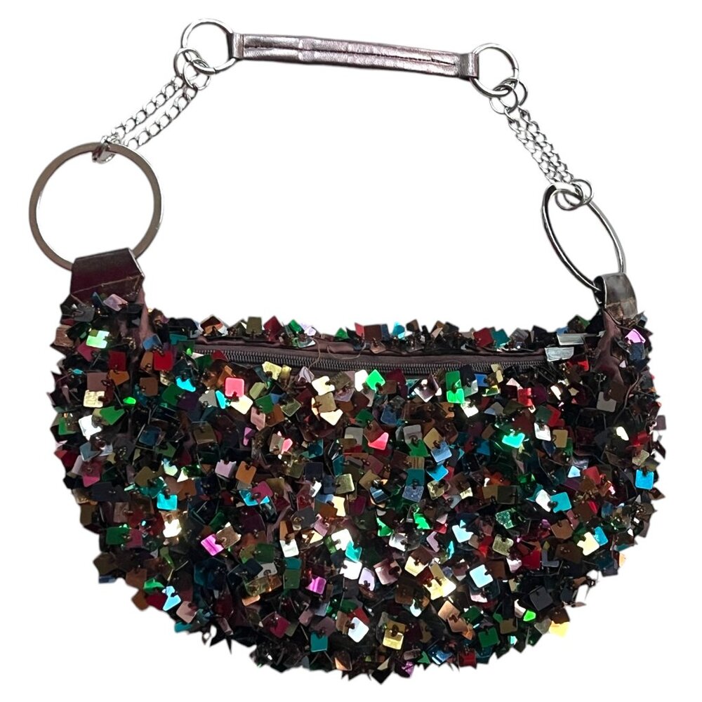 Multicolor shag square sequin hobo bag